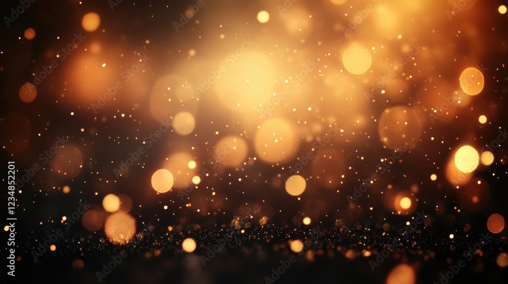 Poster soft bokeh lights in warm golden tones creating a dreamy blurred background for design projects