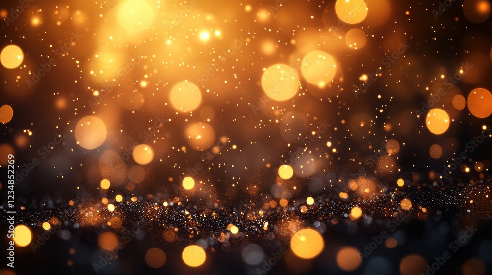 Poster soft warm golden bokeh lights creating a dreamy blurred background effect for design projects