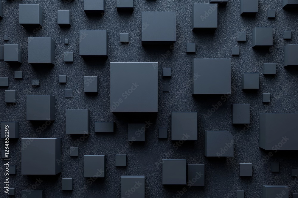 Poster abstract dark wall with floating 3d cubes in various sizes