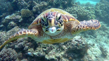 Diving adventure with sea turtle coral reef underwater photography tropical ocean close-up marine life exploration