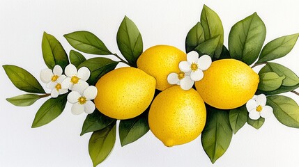 Detailed Lemon and Blossom Still Life Illustration