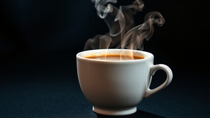 Hot Coffee Steam, White Cup, Black Background, Close-Up, Full HD Video, High Quality, Delicious Drink