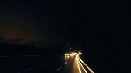 Cars driving on highway at night with light trails