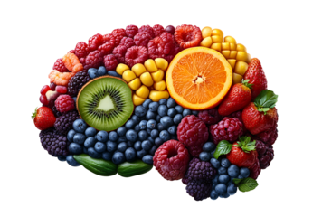 Human brain made of fruit - images on health. PNG