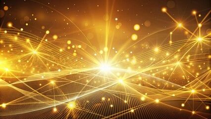 Abstract Golden Network of Lines and Dots Glowing in a Digital Space