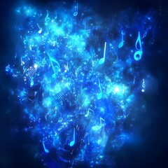 Obraz premium Abstract Blue Music Notes Background Glowing Musical Notation Design