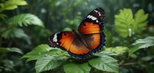 Naklejka premium Borboleta (butterfly) resting on Cambacica Coereba leaves, botanical garden, cambacica coereba
