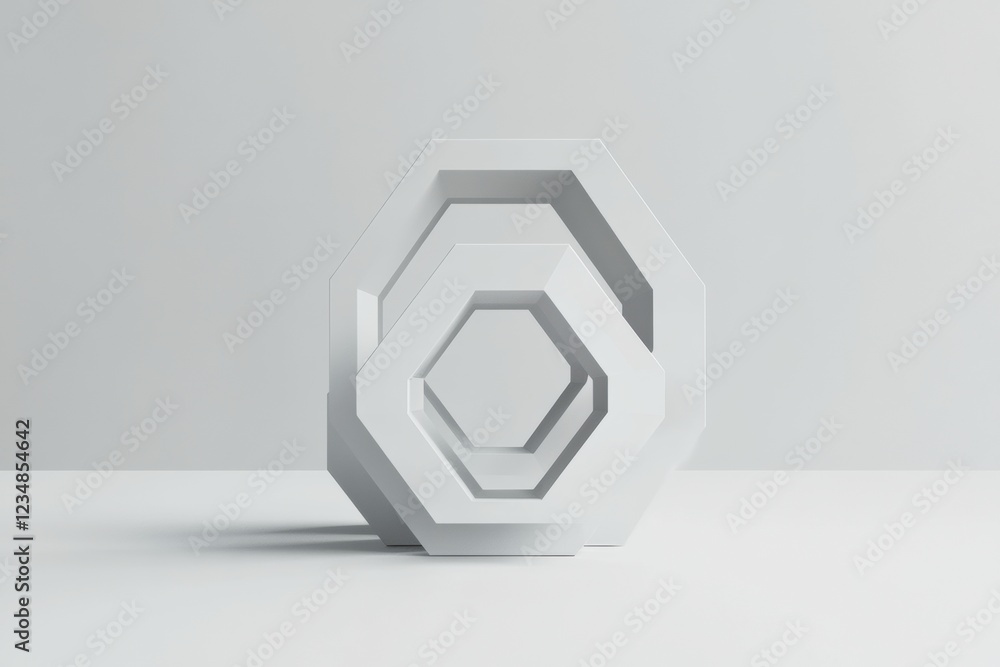 Fototapete Elegant geometric shapes in white displayed on a minimalist table against a neutral backdrop. Generative AI