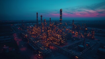 Nightfall at the Petrochemical Plant: An Aerial View of Industrial Majesty