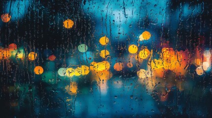 Obraz premium Rainstreaked Window Night City Lights Abstract