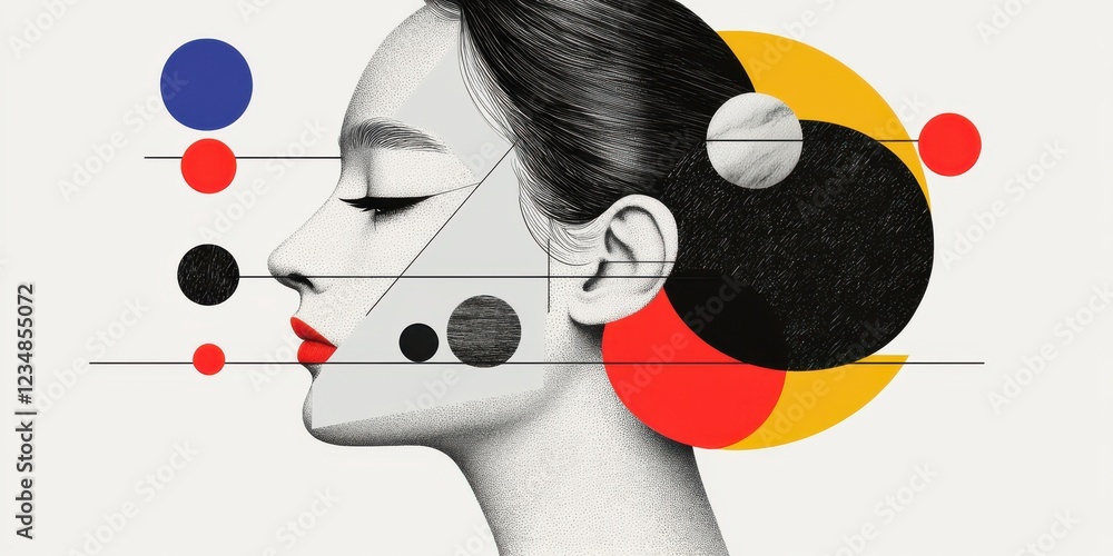 Poster surreal editorial of a woman's abstract art digital creation modern environment side view artistic c