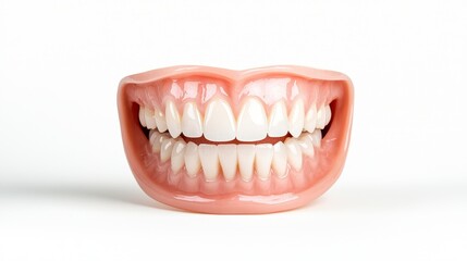 Full Set Of Artificial Teeth On White Background