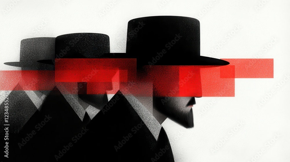 Poster Mysterious figures illustrating uncertainty abstract art digital creation modern environment side view conceptual themes