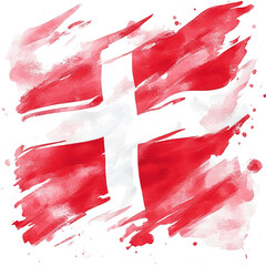 A stylized watercolor depiction of the Swiss flag featuring bold red and white brushstrokes against a black backdrop.