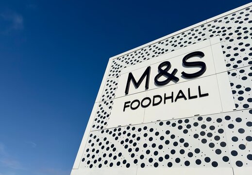Chelmsford, UK - October 18, 2024: Exterior view of the modern M&S Foodhall building in Chelmsford, Essex, UK. 