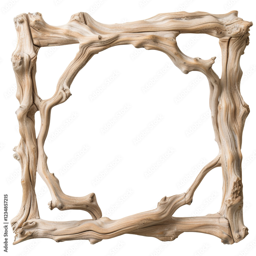 Aufkleber weathered driftwood frame with natural twists and turns creating a unique square shape
