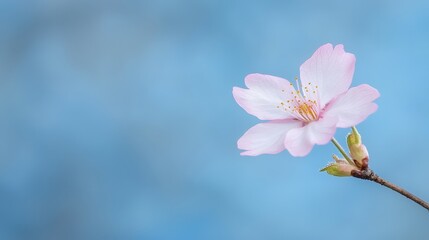 Obraz premium Vibrant pink blossom on a branch against clear blue sky pink