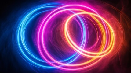 Abstract swirling neon light circles create vibrant artwork