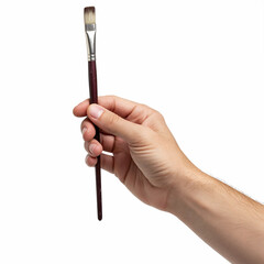 Male hand holding a oil paint brush no background