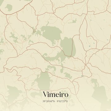 Vintage map of Vimeiro, Portugal. 