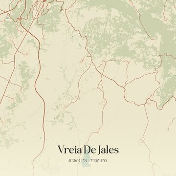Vintage map of Vreia De Jales, Portugal. 