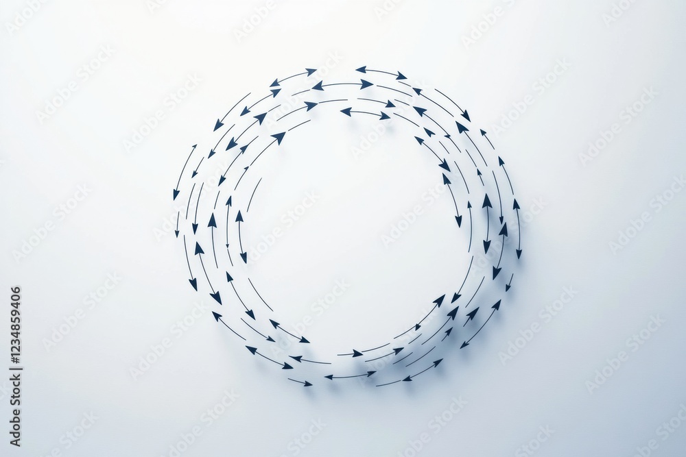 Aufkleber Circular arrangement of arrows creating a dynamic pattern in a minimalist design setting during daylight. Generative AI