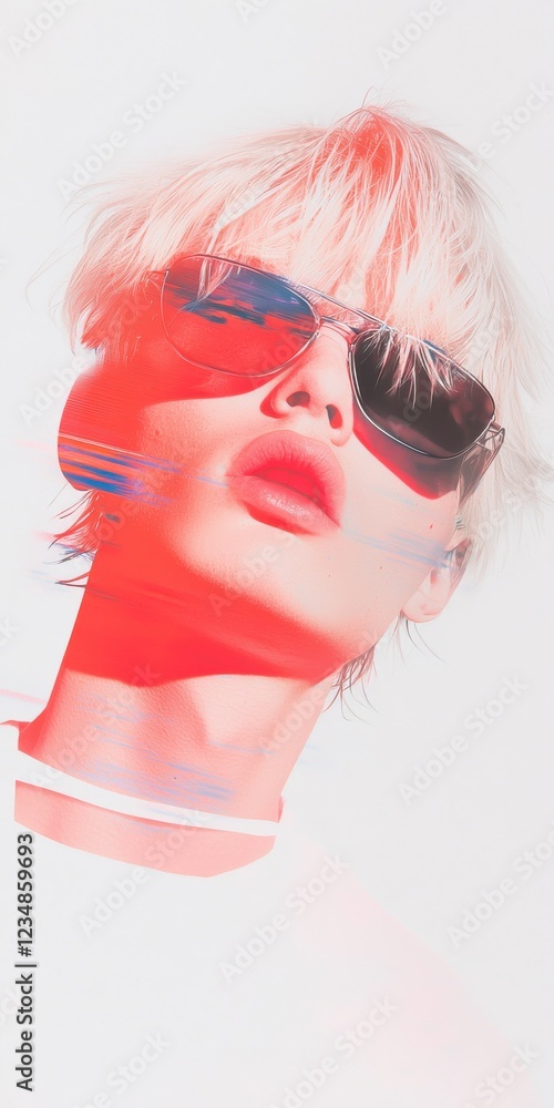 Poster self-reflection of a model with sunglasses studio setting digital art abstract colors creative persp