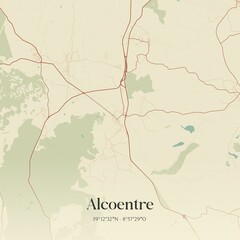 Vintage map of Alcoentre, Portugal. 