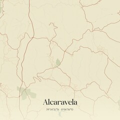 Vintage map of Alcaravela, Portugal. 