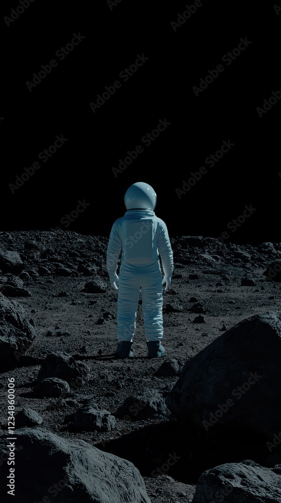Aufkleber astronaut exploring lunar surface moon space dusty terrain wide angle view adventure in space explor