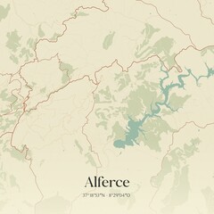 Vintage map of Alferce, Portugal. 