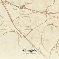Vintage map of Alfragide, Portugal. 