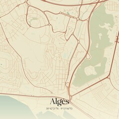 Vintage map of Alg�s, Portugal. 