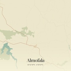 Vintage map of Almofala, Portugal. 