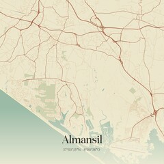 Vintage map of Almansil, Portugal. 