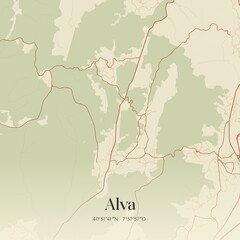 Vintage map of Alva, Portugal. 
