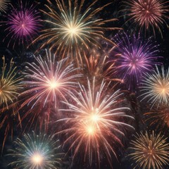 Close-up of multicolored fireworks illuminating a sea of faces in the crowd, event, bright