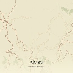 Vintage map of Alvora, Portugal. 