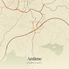 Vintage map of Antime, Portugal. 