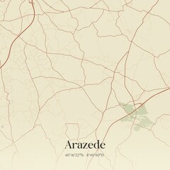 Vintage map of Arazede, Portugal. 