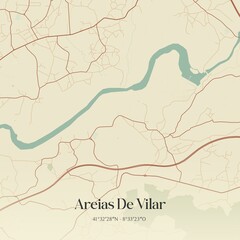 Vintage map of Areias De Vilar, Portugal. 