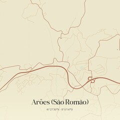 Vintage map of Arões (São Romão), Portugal.