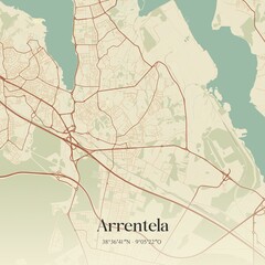 Vintage map of Arrentela, Portugal. 