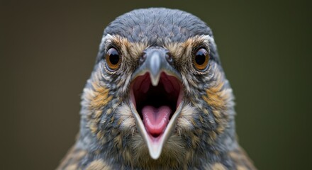 Fototapeta premium Close-up of a bird with an open beak, showcasing vibrant feathers