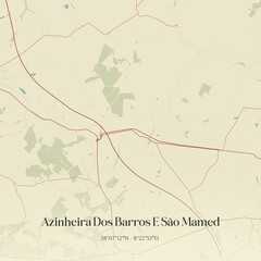 Vintage map of Azinheira Dos Barros E São Mamed, Portugal.