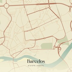 Vintage map of Barcelos, Portugal. 