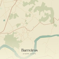 Fototapeta premium Vintage map of Barreiros, Portugal. 