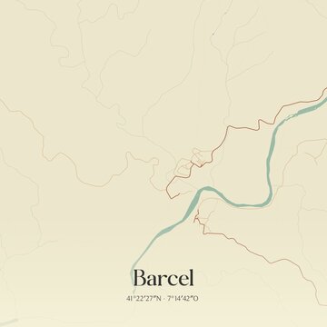 Vintage map of Barcel, Portugal. 