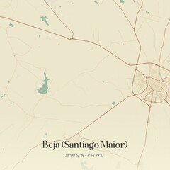 Fototapeta premium Vintage map of Beja (Santiago Maior), Portugal. 