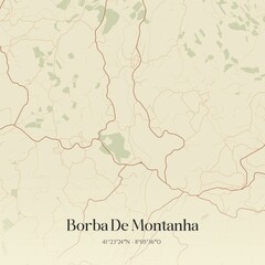 Fototapeta premium Vintage map of Borba De Montanha, Portugal. 